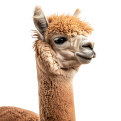 Fototapeta premium An alpaca with soft fur and expressive eyes, isolated on transparent background, perfect for farm animal-themed projects.