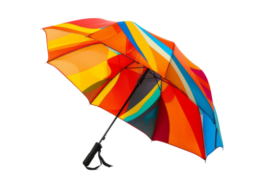 Colorful umbrella with vivid patterns providing vibrant protection from rain. Perfect for brightening up a gloomy day.