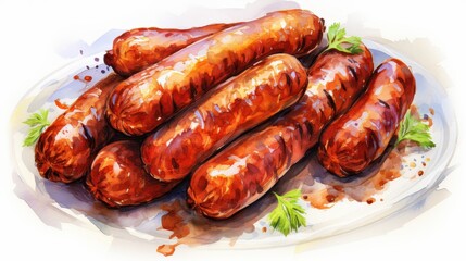 A watercolor of sausages clipart, isolated on white background
