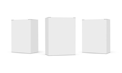 Three Rectangular Paper Packaging Boxes, Isolated On White Background. Vector Illustration