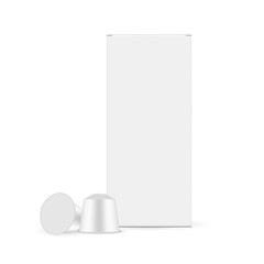 Coffee Capsules Packaging Mockup, Isolated On White Background, Front View. Vector Illustration