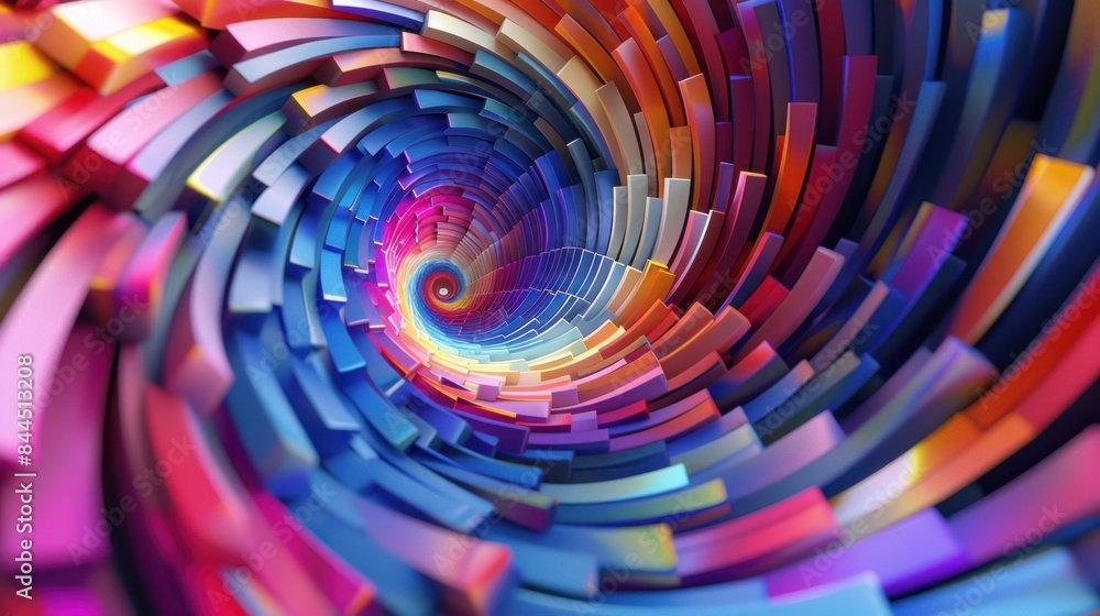 Poster digital generated image of abstract swirl pattern made out of multi colored cubic sticks.3d