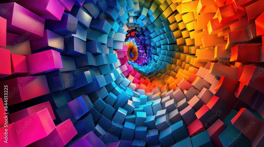 Poster digital generated image of abstract swirl pattern made out of multi colored cubic sticks.3d