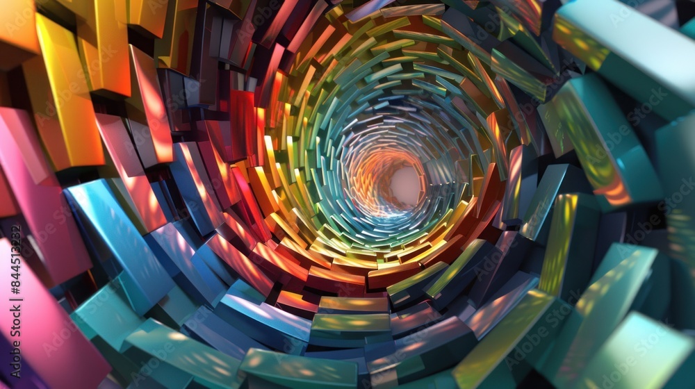 Poster digital generated image of abstract swirl pattern made out of multi colored cubic sticks.3d