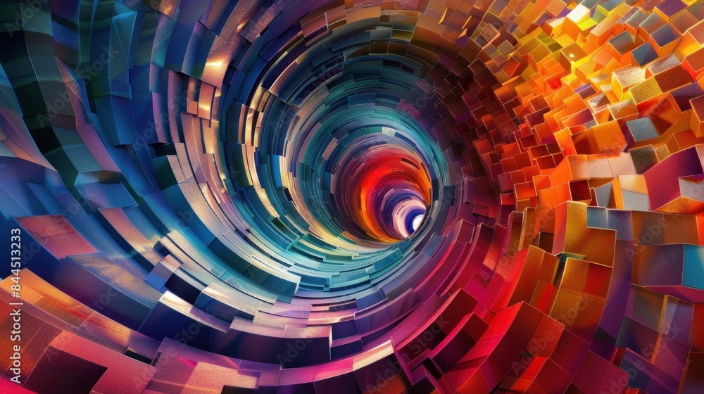 Poster digital generated image of abstract swirl pattern made out of multi colored cubic sticks.3d