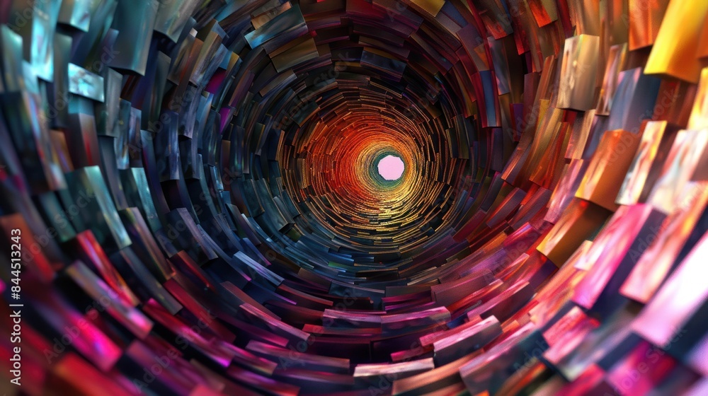 Poster digital generated image of abstract swirl pattern made out of multi colored cubic sticks.3d