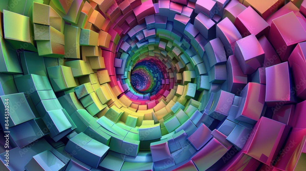 Poster digital generated image of abstract swirl pattern made out of multi colored cubic sticks.3d