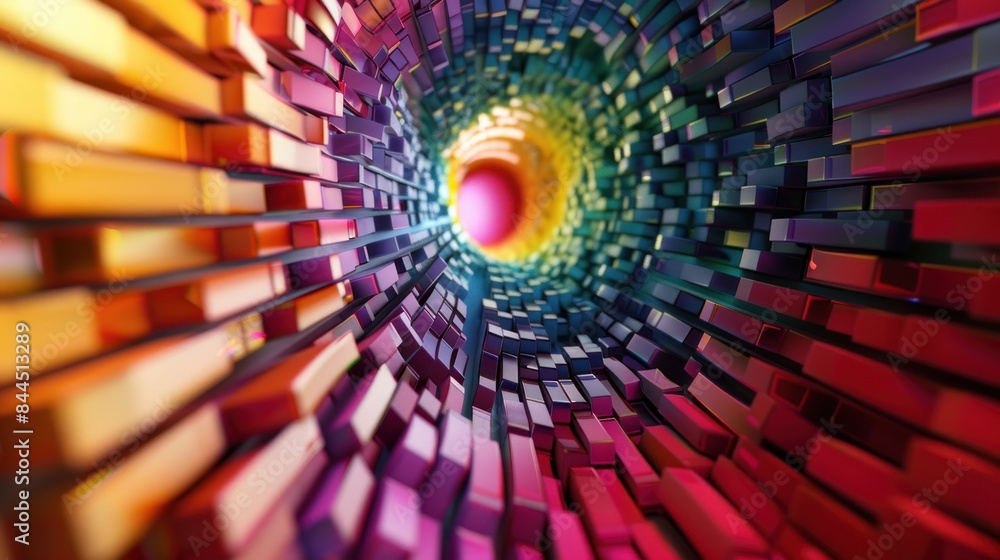 Poster digital generated image of abstract swirl pattern made out of multi colored cubic sticks.3d