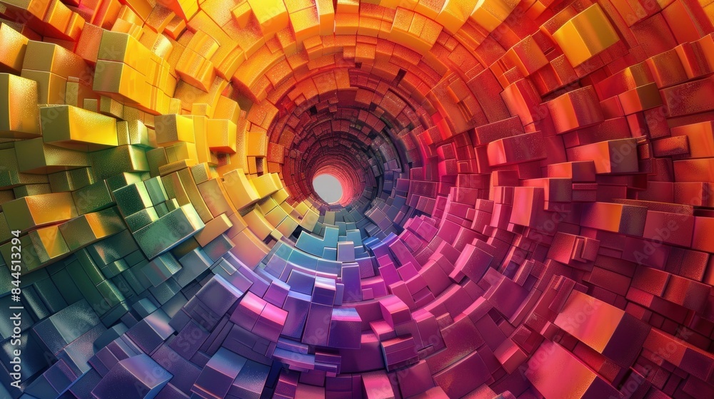 Fototapete Digital generated image of abstract swirl pattern made out of multi colored cubic sticks.3D