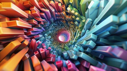 Digital generated image of abstract swirl pattern made out of multi colored cubic sticks.3D