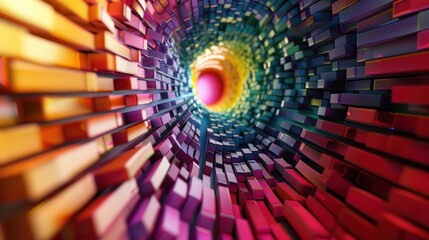 Digital generated image of abstract swirl pattern made out of multi colored cubic sticks.3D