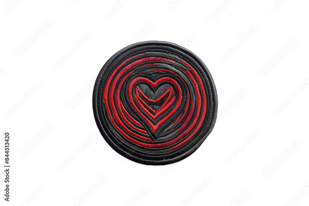 Aufkleber abstract black and red circular pattern with a heart shape in the center, creating a striking, moder