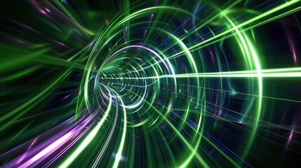 Fototapeta premium Enveloping abstract background with elliptical green and purple light trails