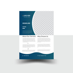 Corporate business flyer design and clean design template with light and dark blue  
color combinations.