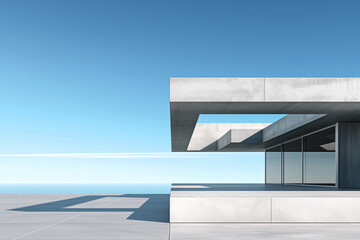 Obraz premium modern building in the city, A modern concrete architecture building showcasing a minimalist design with an exterior floor and roof
