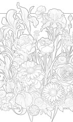 バラやスミレ　色とりどりの花　塗り絵（上級）