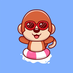 Vector cute mouse in sunglasses floating with swimming. flat cartoon style