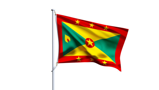 Waving flag of grenada isolated on transparent background.