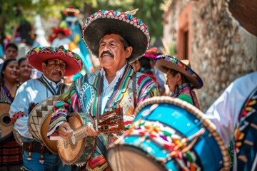 mexican musicians playing instruments in a street