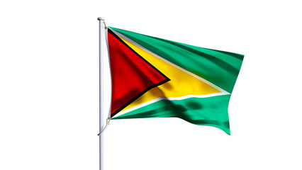 Waving flag of guyana isolated on transparent background.