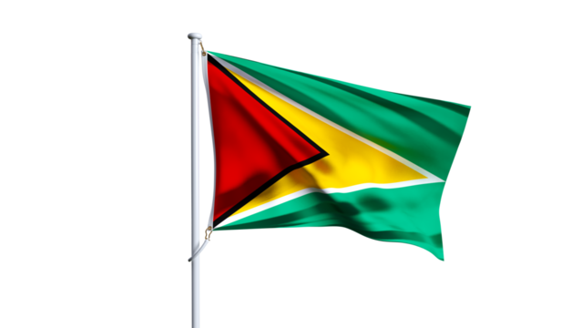 Waving flag of guyana isolated on transparent background.