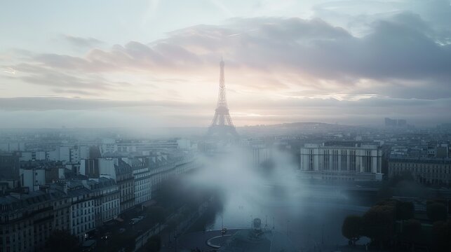 Misty Morning in Paris with the Eiffel Tower