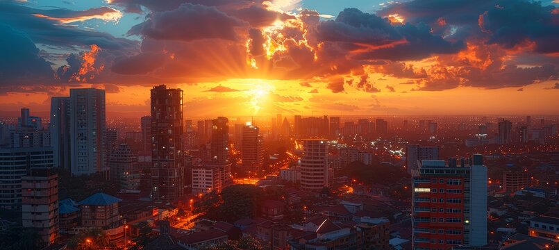 Cityscape of Dar es Salaam at Sunset with Dramatic Sky