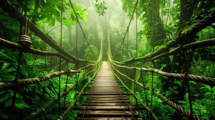 Obraz premium 緑に囲まれた吊り橋の静けさ