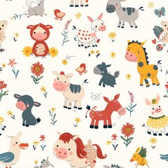 Perfect for children's apparel, these enchanting whimsical farm animals are sure to delight.