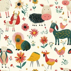 Charming Whimsical Farm Animals for Children's Apparel Delight.