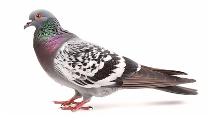 Fototapeta premium Pigeon standing in front of a white background with its full body visible, path to cut out image included.
