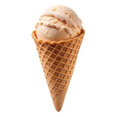 Delicious vanilla ice cream cone on transparent background