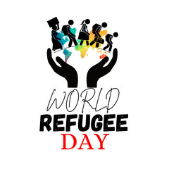 Commemorate World Refugee Day with this poignant stock vector illustration. Featuring diverse refugees symbolizing hope and resilience