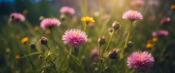 Obraz premium Meadow flowers close up Beautiful nature background Selective focus.