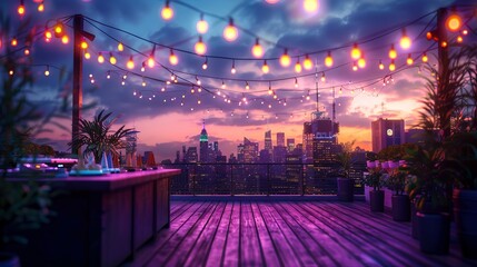 Purple sunset over the city from the rooftop.
