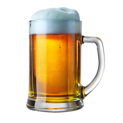 Glass mug of frothy beer on transparent background