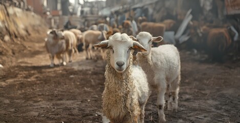 Sheep in the farm. Animal husbandry. Selective focus.