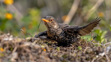 The common blackbird is a type of thrush found in much of Europe and Asia. It's also called the Eurasian blackbird. It's a small bird with a black body and a yellow beak.