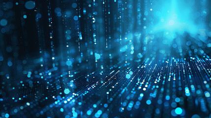 Digital background perfect for tech processes. Abstract light patterns with bokeh effect. Vibrant futuristic design featuring flowing, circular lights, creating a dynamic immersive visual experience