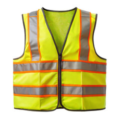 High visibility safety vest with reflective stripes on transparent background