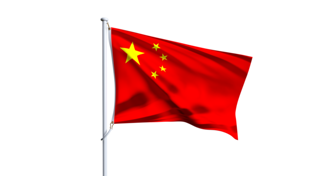 Waving flag of china isolated on transparent background.