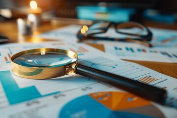 Magnifying Glass on Data Charts and Graphs for Financial Analysis