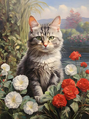 Tabby Cat Monet Painting Art Style
