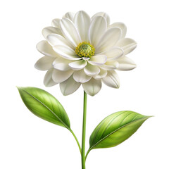 Fototapeta premium Elegant white flower illustration with green leaves on transparent background