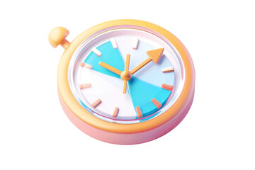 3D illustration of a colorful stopwatch with an orange frame and contrasting blue and white sections, perfect for timing and measurement concepts.
