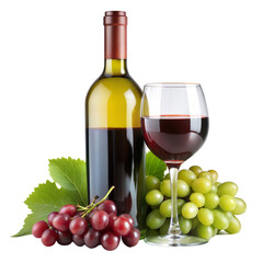 Obraz premium Wine bottle with glass and grapes on transparent background