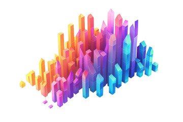 Colorful abstract 3D bar graph representation with gradient effect, showcasing data visualization and high-tech aesthetics.