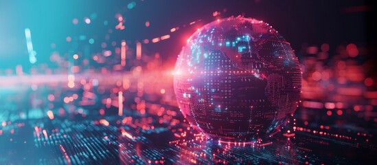 Fototapeta premium Digital world globe, business network, data network, concept of global network and connectivity, cyber technology, information exchange, high speed data transfer.