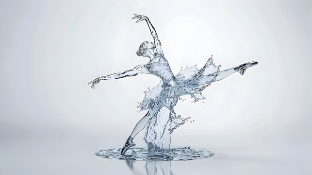 Elegant Ballerina Formed by Flowing Water on White Background