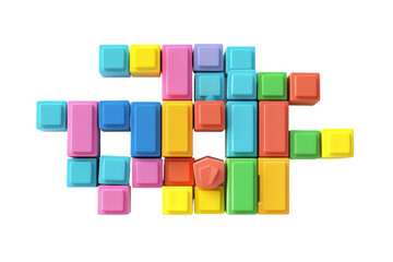 Colorful geometric blocks arranged in a playful pattern, perfect for educational and creative projects. Suitable for games and learning materials.